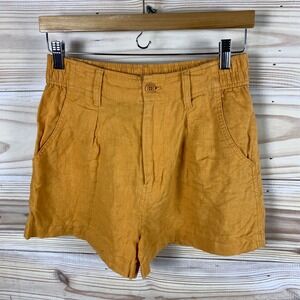 Madewell Linen Pull-On Shorts Women 2 Mustard Yellow High Rise Pleated Chino